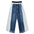 Lace Contrast Wide Denim Pants